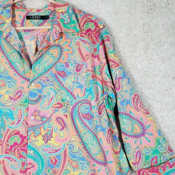 Lauren Ralph Lauren Women Tunic Shirt Size Large Button Up Paisley Casual Travel - Picture 3 of 11